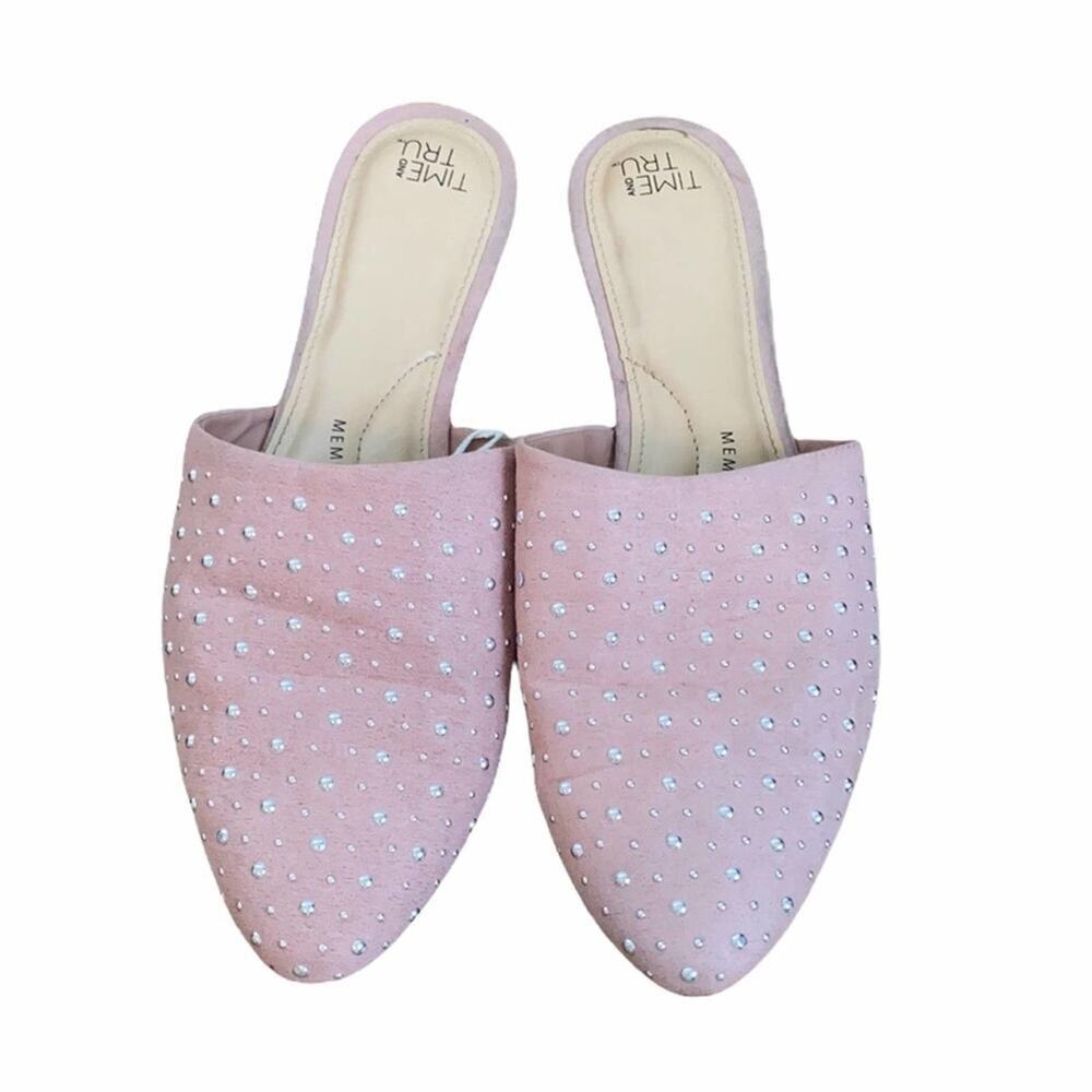 Time & Tru Dusty Pink Studded Rounded Toe Mules